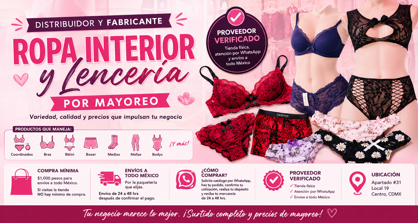 Distribuidor de Ropa Interior y Lencería por Mayoreo en CDMX
